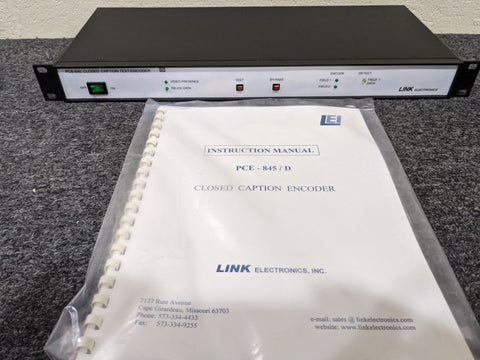 New Link Electronics PCE-845 Closed Caption Encoder for Sale. We Sell Professional Audio Equipment. Audio Systems, Amplifiers, Consoles, Mixers, Electronics, Entertainment, Sound, Live.